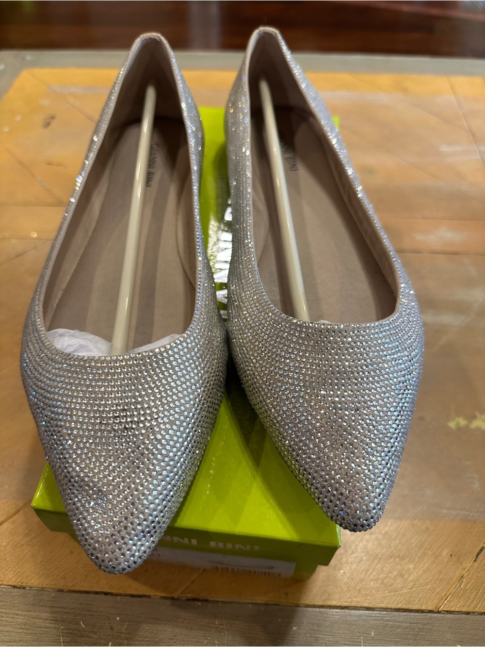 Gianni Bini Women's Pointed Toe Crystal Flats in Silver